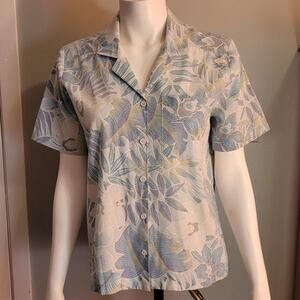 Alfred Dunner Mint Floral Hawaiian Button Front Shirt 8 Resort Cruise Easy Wear